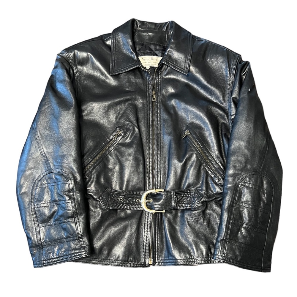 Vera Pelle Belted Leather Jacket Handcrafted in Florence Made in Italy Size 40